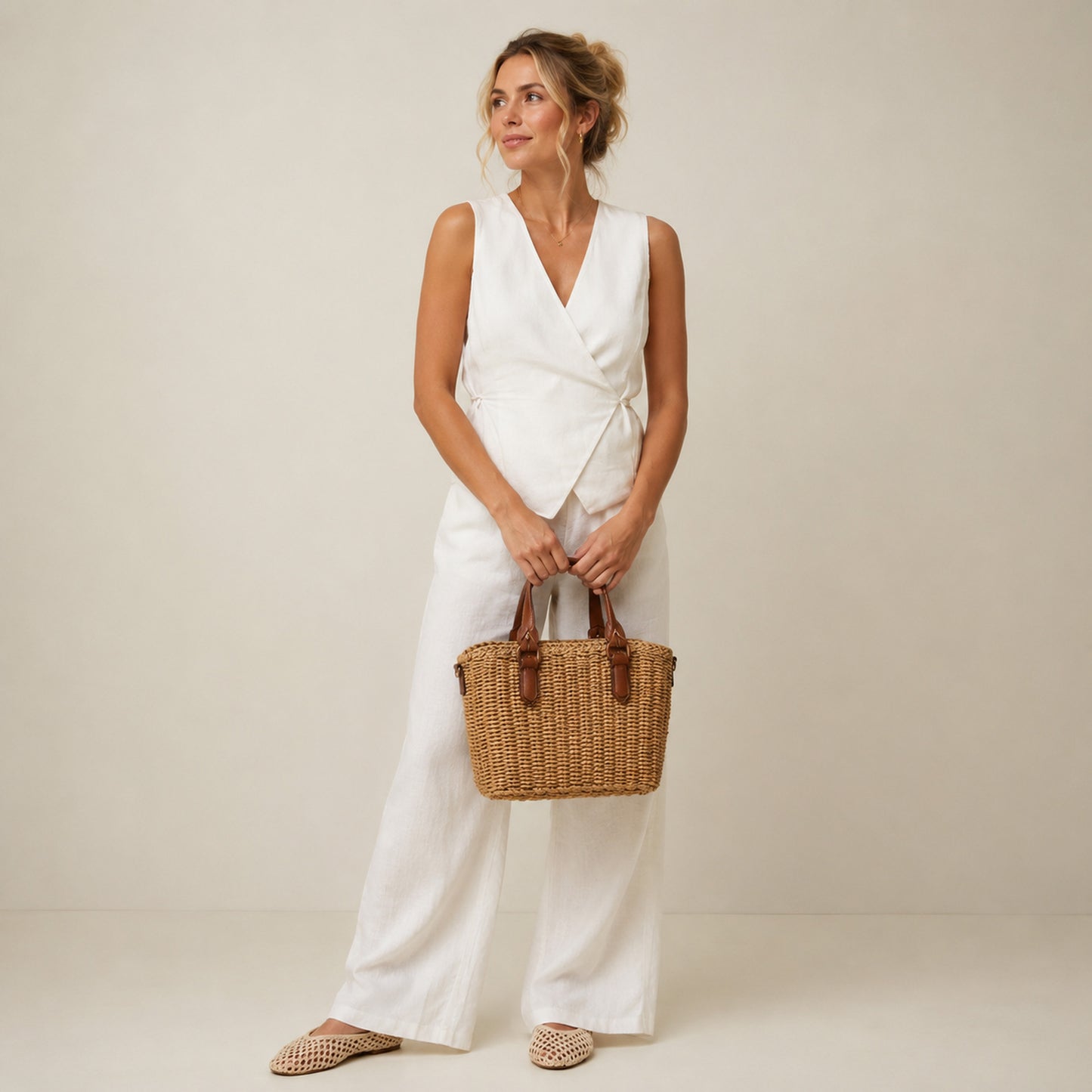 Nella Raffia-Effect Tote Bag