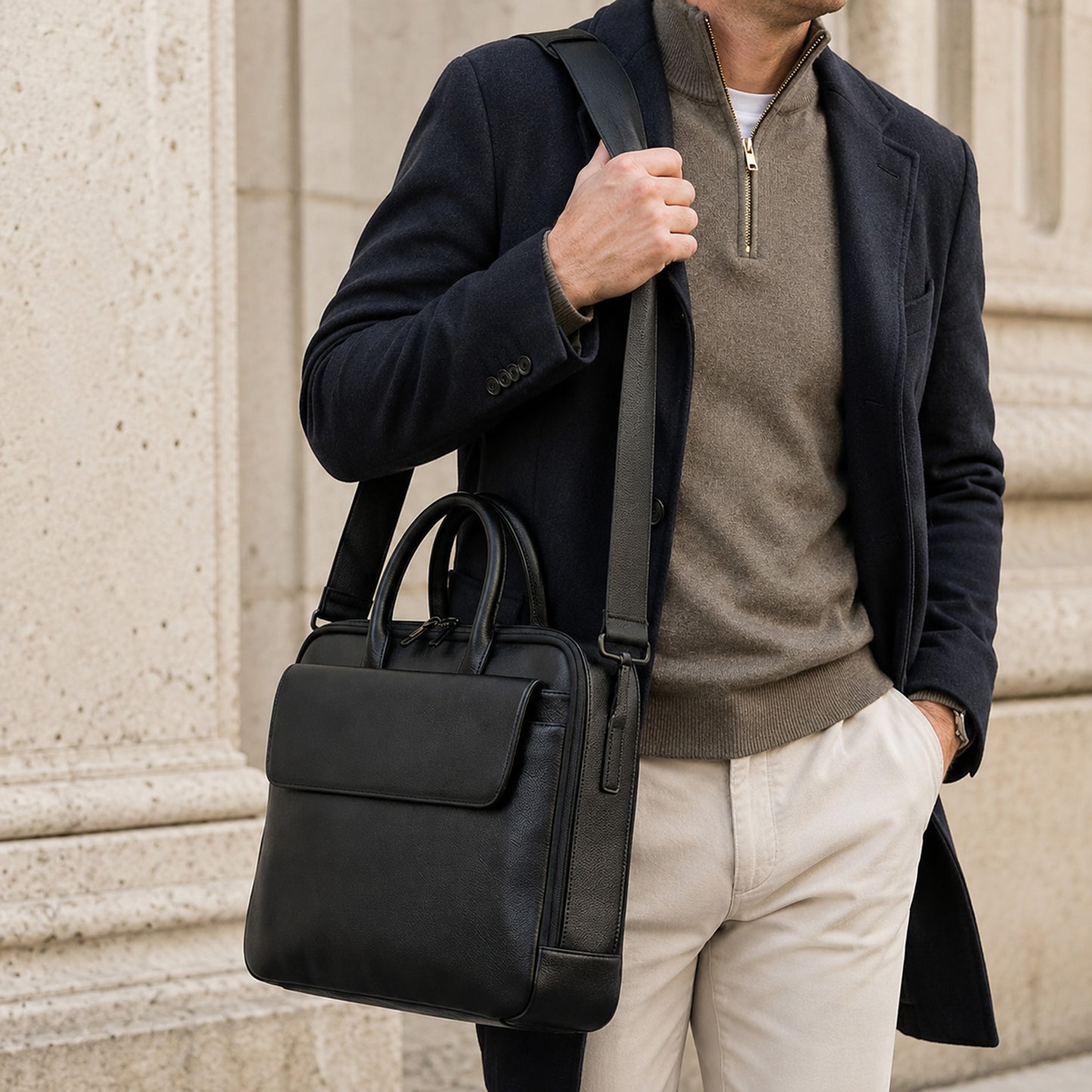 Emerson Double-Zip Leather Briefcase